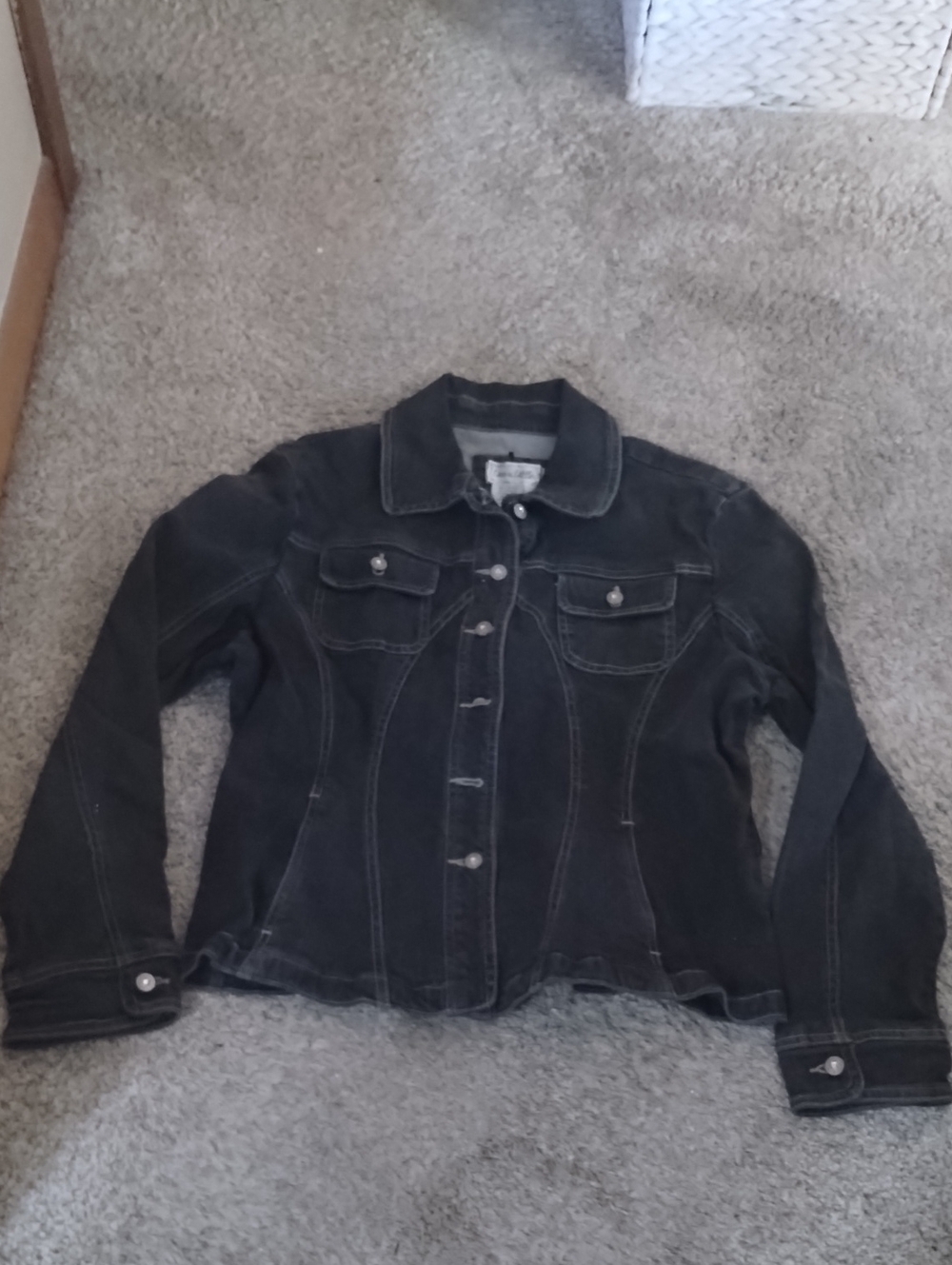 Live a Little Black Denim Jacket with Contrast Stitching